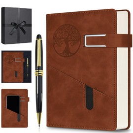 Lined Notebook Journal for Men Women, 365 Pages Numbered College Ruled Notebook, Hardcover Leather Journal with Pen & Gift Box, Thick Daily Diary, Professional Notebooks for Work, School, Business, A5