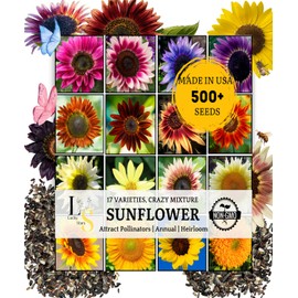 500+ Mixed Sunflower Seeds for Planting (17+ Varieties, Crazy Mixture), Indoor & Outdoor, Bulk Pack, Heirloom, Non-GMO, Attracts Butterflies & Bees