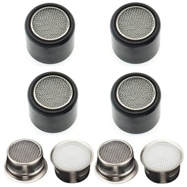 Aerator Tap Black F22, 4 Pieces Aerators for Taps Black with 4 Pieces Tap Strainer, Water Saver for Tap, Stainless Steel Tap Attachment Black (F22, Black 1)