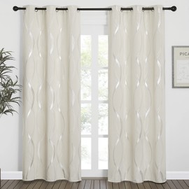 NICETOWN Blackout Curtains Panels for Bedroom, Microfiber Noise Reducing Thermal Insulated Wave Line Foil Print Design Blackout Curtains for Patio Sliding Glass Door (Beige, 2 Panels, 34 x 84 Inch)