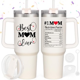 LiqCool Mom Birthday Gifts - 40 Oz Best Mom Ever Tumbler Gifts for Mom from Daughter Son, Unique Popular Birthday Gifts Ideas for Mom Wife, Happy Birthday Gift Cup for Mom Women(Cream)