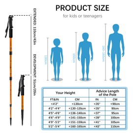 Ynaize Kids Trekking Poles, 2 Pack Hiking Trekking Poles Adjustable, Lightweight, Anti Shock, Telescopic Walking Sticks for Youth Teenager for Camping, Mountaining, Walking-Gold