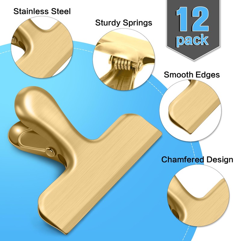 WUDIME 12 Pack Chip Clips, Stainless Steel Chip Bag Clips,