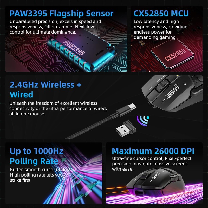IFYOO G03 RGB Wireless Rechargeable Gaming Mouse, 2.4G/Wired Dual Mode