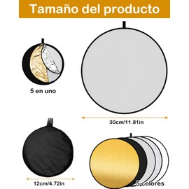 JIAQCN Rebotador De Luz Fotografia, Reflector Fotografia, Reflector 5 En 1 Plegable, Fácil De Llevar, Muy Adecuado para Fotografía Profesional, Retratos, Estudios y Uso Al Aire Libre(30cm)