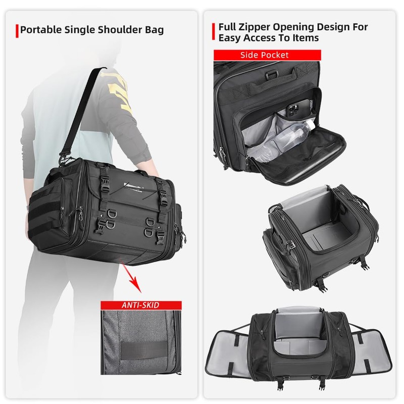 Rhinowalk Motorcycle Saddle Bag Motorbike Tail Bag Waterproof Expandable Pannier