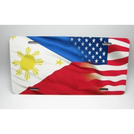DIGIART INTERNATIONAL PHILIPPINES FILIPINO FLAG AMERICAN FLAG METAL CAR NOVELTY LICENSE PLATE TAG