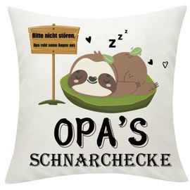 Yamonic Grandpa Gift Father's Day Gift for Grandpa Gift Birthday Sloth Gift Sloth Grandpa Cushion Cover 45 x 45 cm Gift for Father's Day Grandpa Snoring Corner Gift Christmas