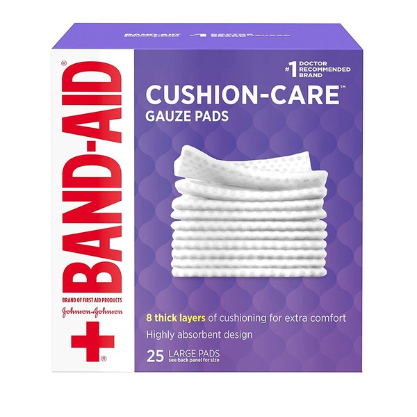 Band-Aid Brand of First Aid Products Cushion-Care Gauze Pads, 4 Inches by 4 Inches, 25 Count (Pack of 12)