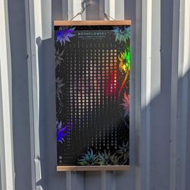 Moonflowers 2025 Lunar Calendar, Wall Hanging, 12 x 24 inches, Black and White (Rainbow Foil)