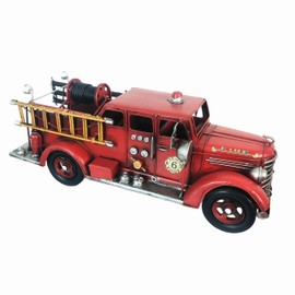 PARSAHO Retro Fire Truck Diecast Model - Metal Miniature Vehicles, Large Fire Fighting Truck Decor, 16.4'' Long