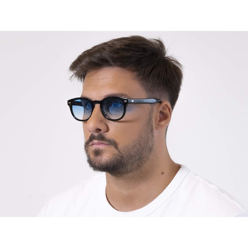 XLAB 8004 Sonnenbrille im Moscot-Stil, Unisex, 48mm, Schwarz/blau schattiert