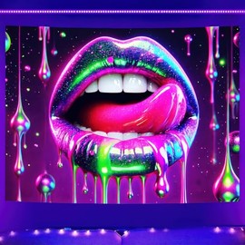 BlissYard Blacklight Tapestry Lip Tapestry UV Reactive Tapestry 78x59 Inch Glowing Tapestry Large Neon Tapestry Posters Wall Hanging for Home Living Room Bedroom Party Photo Shoot Props Decor