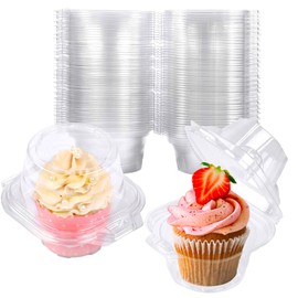 NPLUX 25 Pack Individual Cupcake Containers Plastic Cupcake Boxes Cupcake Holders Stackable Deep Dome Cupcake Carrier