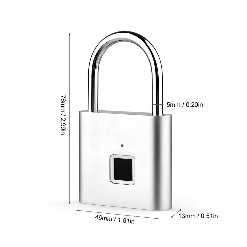 Smart Fingerprint Padlock Rechargeable Keyless 10 Fingerprints Morse Code Emergency
