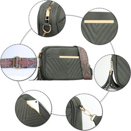 KKXIU Quilted Small Crossbody Bag for Women and Teen Girls Stylish Shoulder Purse with Wide Strap (A-Grey)