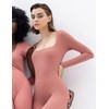 PUMIEY Women's Jumpsuit Long Sleeve Bodycon Unitard Workout Romper Leggings
