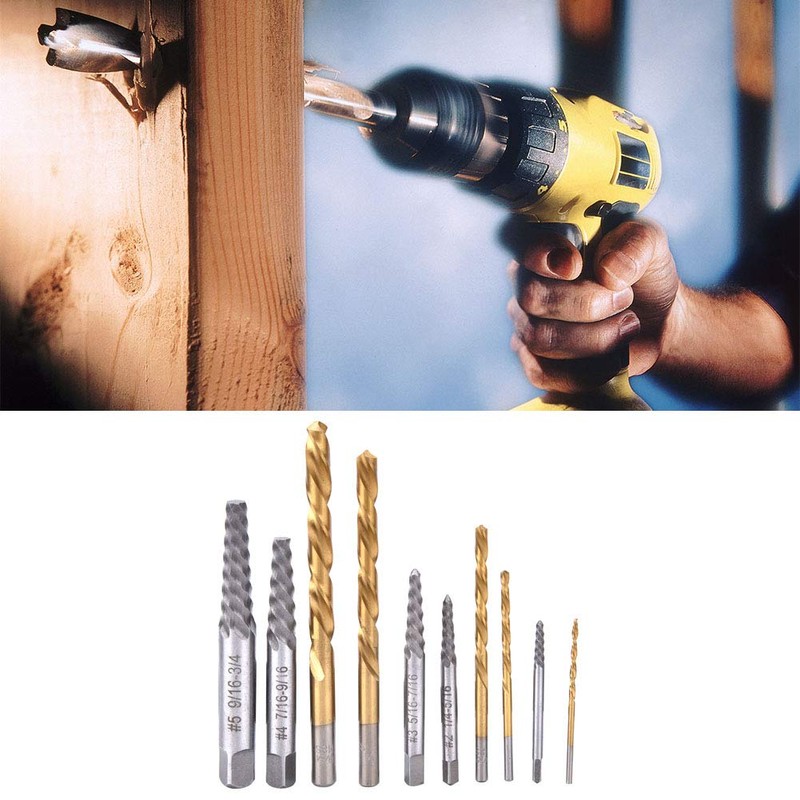 Left Handed Drill Bit and Extractor Set 10 PCS, Damaged