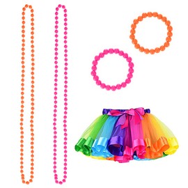 1-Pack Colorful Tutu, 80's Clothing Accessory Set, Neon Necklace, Bracelet, Women's Tutu for Makeup Party, Show, Bar, Band Performance