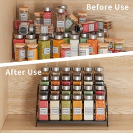 RCHYFEED Spice Rack Organizer for Cabinet,4 Tier Cabinet Spice Organizer，Step Seasoning Organizer Easy Visibility,Tierd Depth Adjustable Spice Shelf for Kitchen Countertop Pantry Organization,Black