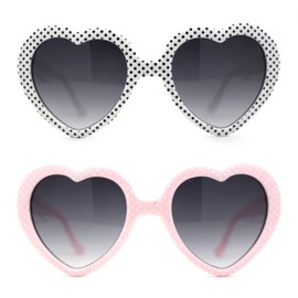 SA106 Polka Dot Print Plastic Heart Shape Cute Womens Sunglasses ((2-pack) white & pink)