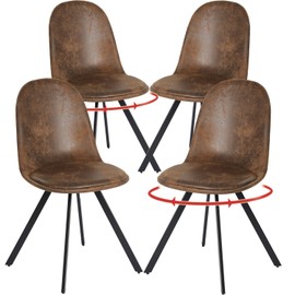 FurnitureR Swivel Dining Chairs Set of 4, Dining Room Chairs Suede Fabric Mid Back Armelss with Padded Rotated Seat Cushion and Metal Legs, Brown