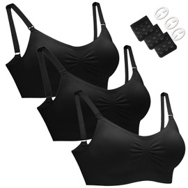 HOFISH Maternity Nursing Bras Seamless 3 Pack Sleep Bralette for Breastfeeding with Free Bra Extenders & Clips(Black,M)