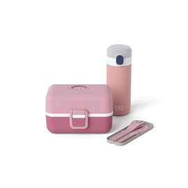 monbento - Blush Kids Lunch Box Set - with Kids Bento Box MB Tresor with Compartiments, Reusable Cutlery Set MB Pocket Color, Water Bottle MB Pop Flamingo - BPA Free - Food Grade Safe - Pink