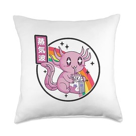 TOKYO WAVES Axolotl Strawberry Milk Kawaii Retro Rainbow Anime Throw Pillow, 18x18, Multicolor