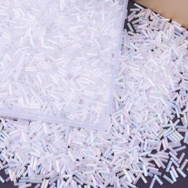Soeoy 4000 Pcs Transparent White Glass Bugle Beads, 2 x 7 mm Embroidery Beads, Small Long Tube Seed Beads for Embroidery Craft Jewelry Making