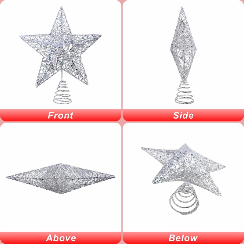 KEYIDO Silver Small Christmas Tree Topper Mini Star Tree Topper