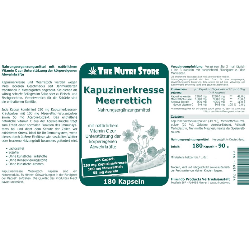The Nutri Store - Nasturtium Horseradish Capsules - 180 Capsules