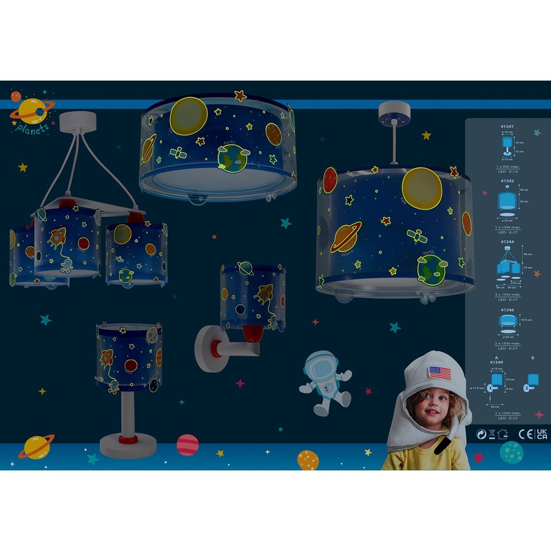 Dalber 41342 Planets Pendant Lamp, Plastic, blue, 33 x 33