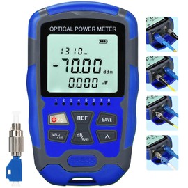 Portable Optical Power Meter A-M70 Fiber Optic Tester 10-Wavelength with RJ45 Network Test & LED Light, High Accuracy ±0.2dB, Mini Optical Multi-Meter with 500 Data Storage & User Calibration