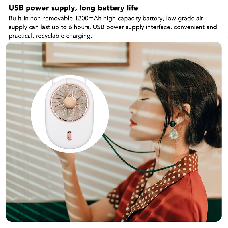 Neck Fan USB Rechargeable Battery 3 Speed Portable Handheld Vertical