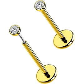 OUFER 2Pcs Nose Studs, 20G G23 Solid Titanium Threadless Stud Earrings Flat Back Tiny CZ 2MM Gold Nose Rings for Women Men-8MM