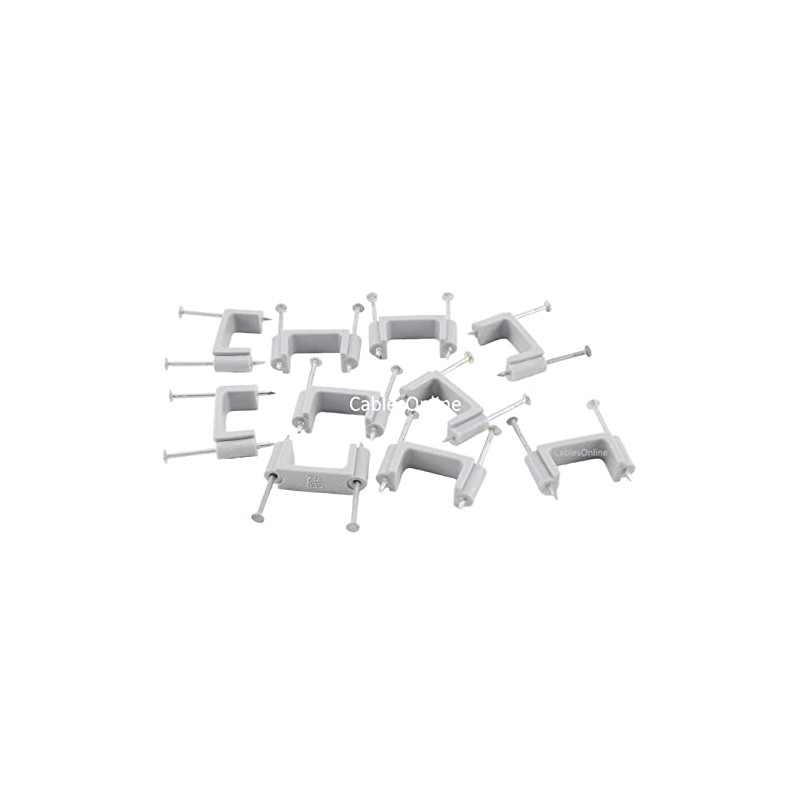 CablesOnline 10-PACK Flat Design 2-Nail Plastic Wall Mount Cable Clips
