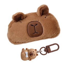 WUFGWBD 1 Capybara Pencil Case, 1 Resin Pendant, Cute Cartoon Plush Pencil Case, Creative Capybara Gift, Student Stationery Bag