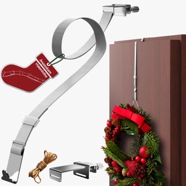 4smile Door Wreath Hook, Stainless Steel Door Hook, Outer Door and Inner Door, Sturdy Door Wreath Holder for Front Door, Outdoor, Flexible Adjustable Door Wreath Attachment, Door Hook for Wreath,