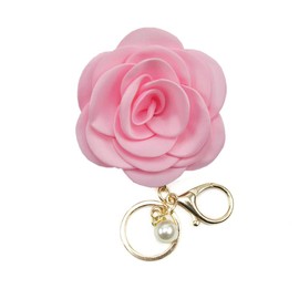 ChungLong0593 Elegant Camellia Flower Faux Pearl Keychain For Women Vintage Floral Key Ring for Women Birthday Jewelry-LightPink