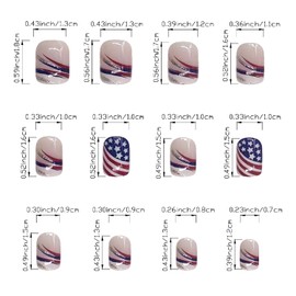 Independence Day Press on Nails Short Square Red Blue White Tricolors Stripe French False Nails Flag Design July 4 Fake Nails Artificial Acrylic Nails Full Cover Coffin Nails Glue on Nails for Women