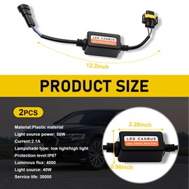 AWGUKA Pack-2 Car H11/H8/H9 LED Lamp Canbus Fault Decoder, Waterproof Flame Retardant Plug and Play Anti-Flicker Wiring Harness Adapter, Radio Audio LED Filter, Universal for Most Cars (Black)