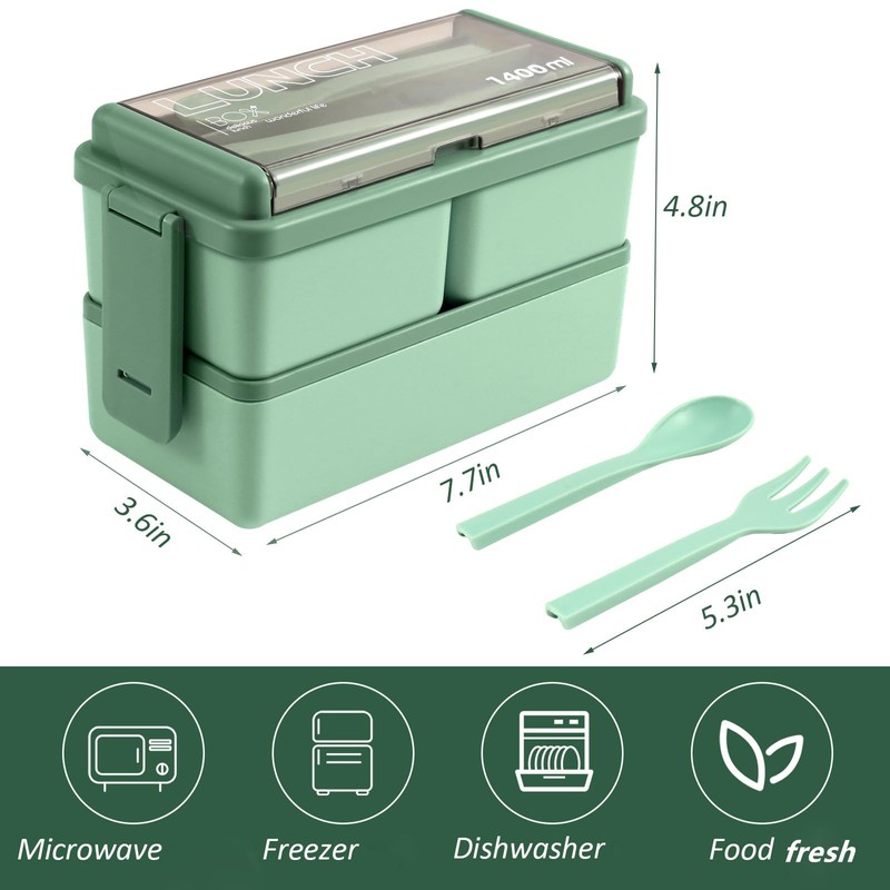 CHZZMS 2 Pack Bento Box Adult Lunch Box,49OZ Leakproof Eco-Friendly