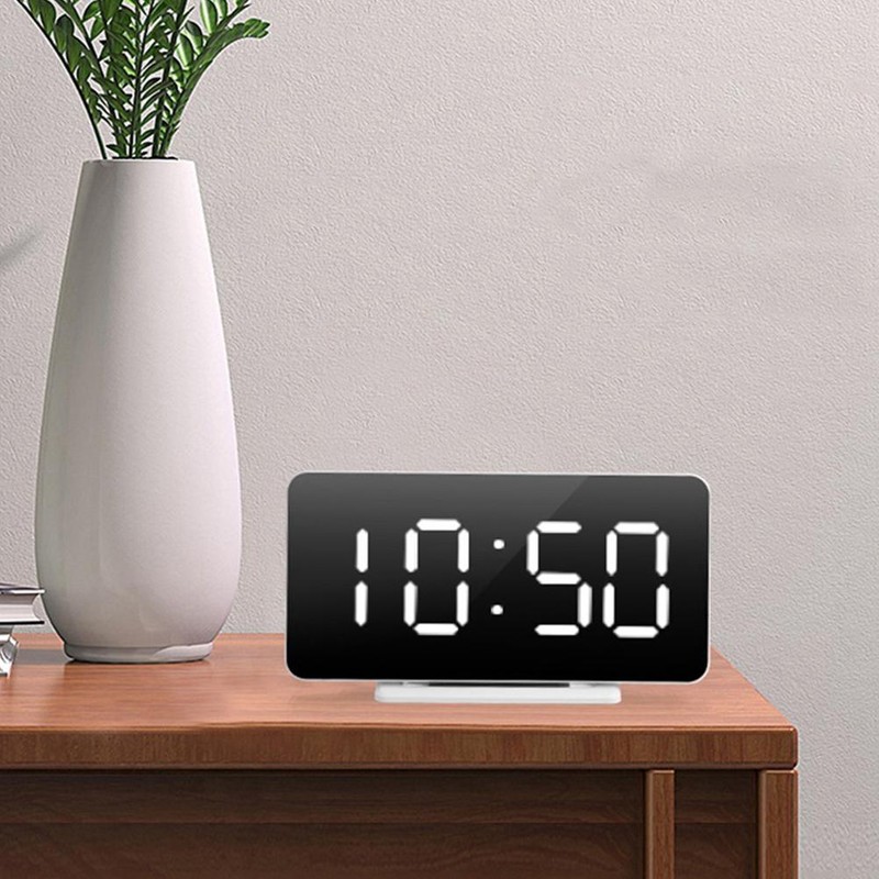 LED Mirror Alarm Clock Electronic Alarm Clock Adjustable Mirror Bedside