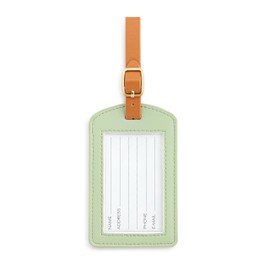 DEMDACO Suitcase Luggage Tag with Secure Buckle Strap Airplane Travel Essentials 2.5 x 4.5 Inch Vegan Leather Sage Green