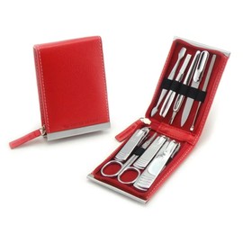 (THREE SEVEN) Travel Manicure Pedicure Grooming Kits Set Feet Hand & Nail Tools TS-970C (Total 9pcs) (Red)