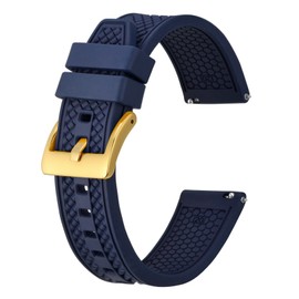 BISONSTRAP Watch Straps for Men, High Performance Fluororubber Watch Strap with Quick Release, 18 mm, 20 mm, 22 mm, Dark Blue Gold Buckle, Sports