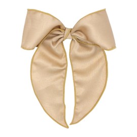 Wee Ones Girls' Satin Bowtie with Twisted Wrap and Whimsy Tails on a WeeStay Hair Clip, King, Oatmeal
