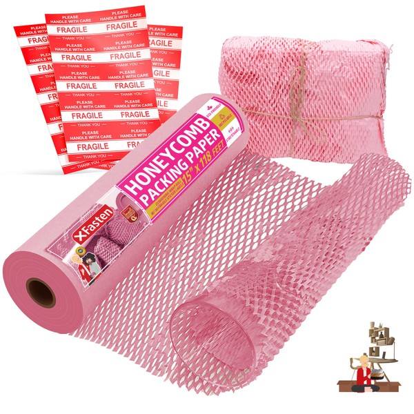Pink Honeycomb Packing Paper for Moving 15-Inch x 118-Feet Bubble