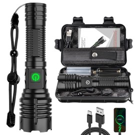 Flashlights High Lumens Rechargeable (Battery Included), XHP70.2 Super Bright LED Flashlight with Holster, Type-C, 5 Modes, Zoomable, IPX6 Waterproof Flashlights for Emergency Camping